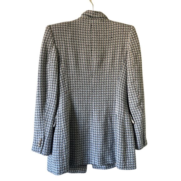 ZARA TWEED TEXTURED PLAID BLAZER DOUBLE BREASTED WHITE BLUE SIZE LARGE - Picture 3 of 5